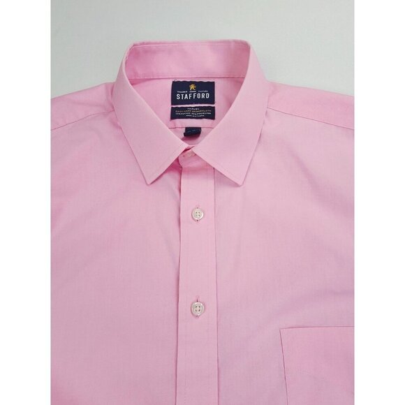 Stafford Fitted Size 17 34-35 Men Pink Travel Easy Care Pocket Long Sleeve Shirt - Picture 8 of 8